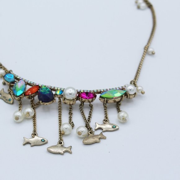 NWOT Betsey Johnson Ocean Fish Pearl Necklace - Fun, Unique, Rare, Avant Garde - Picture 2 of 3